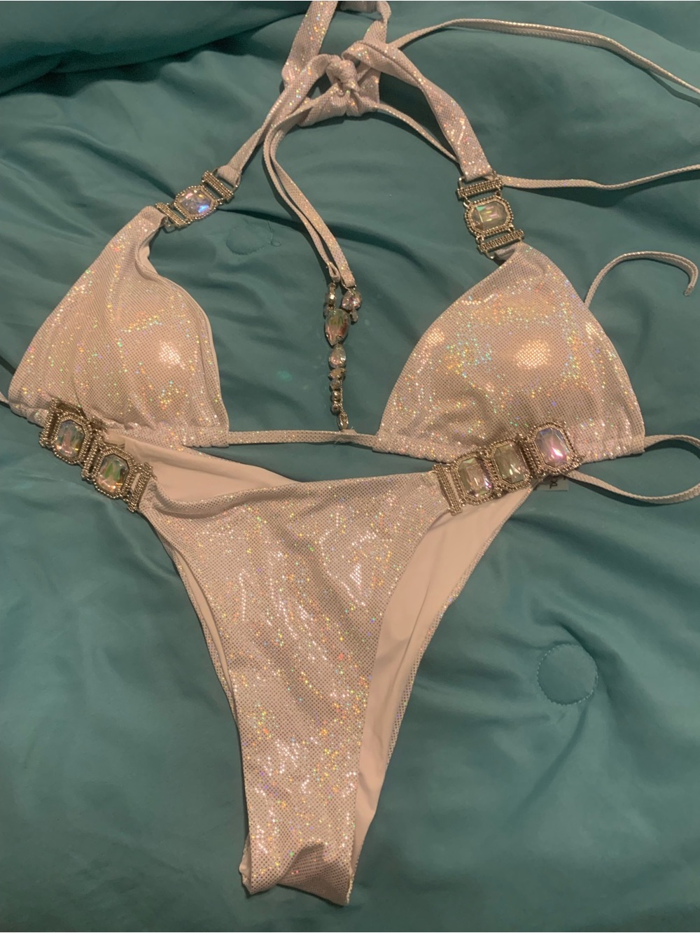 Sparkling Iridescent Bikini Set with Jewel Accents
